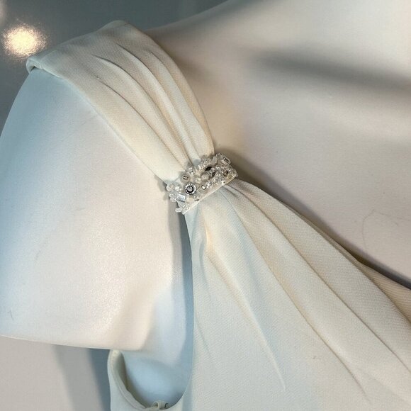 David's Bridal Galina Ivory Chiffon Empire Waist Bridal Gown Minimalist Modern - Picture 9 of 15